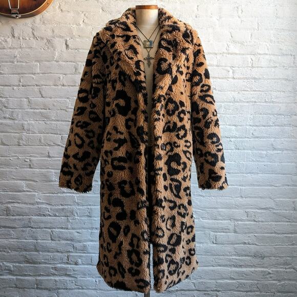 Urban Outfitters Jackets & Blazers - Urban Outfitters Leopard Print Faux Fur Trench Coat Shaggy Groovy Retro Jacket